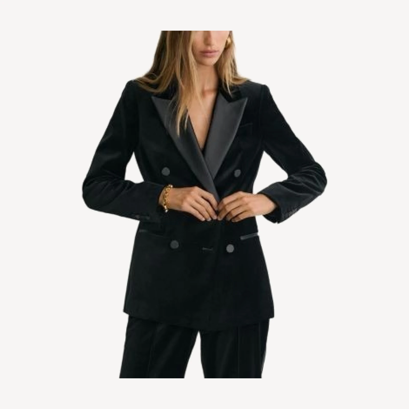 Reiss Wren Satin Lapel Double Breasted Velvet Blazer
