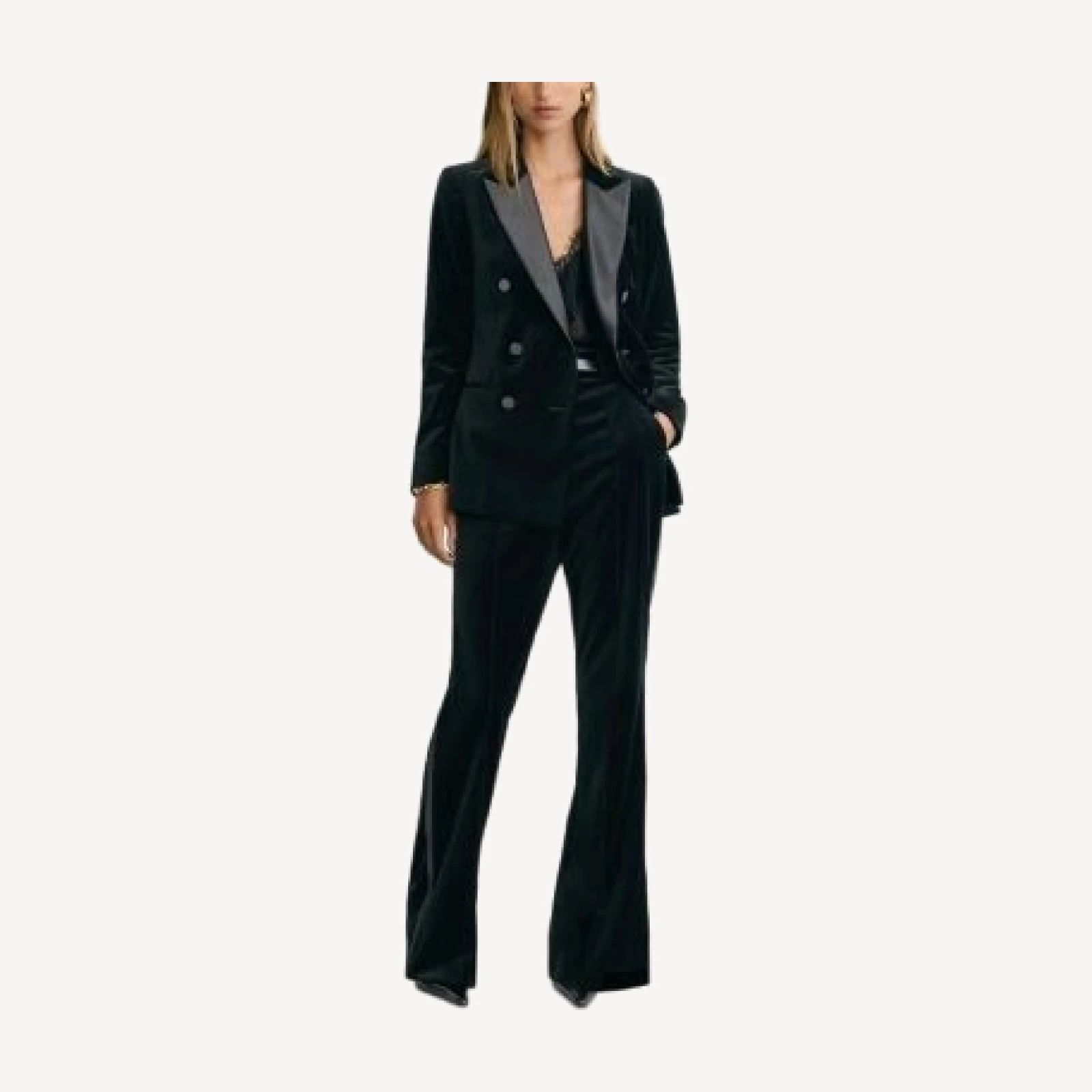 Reiss Wren Satin Lapel Double Breasted Velvet Blazer