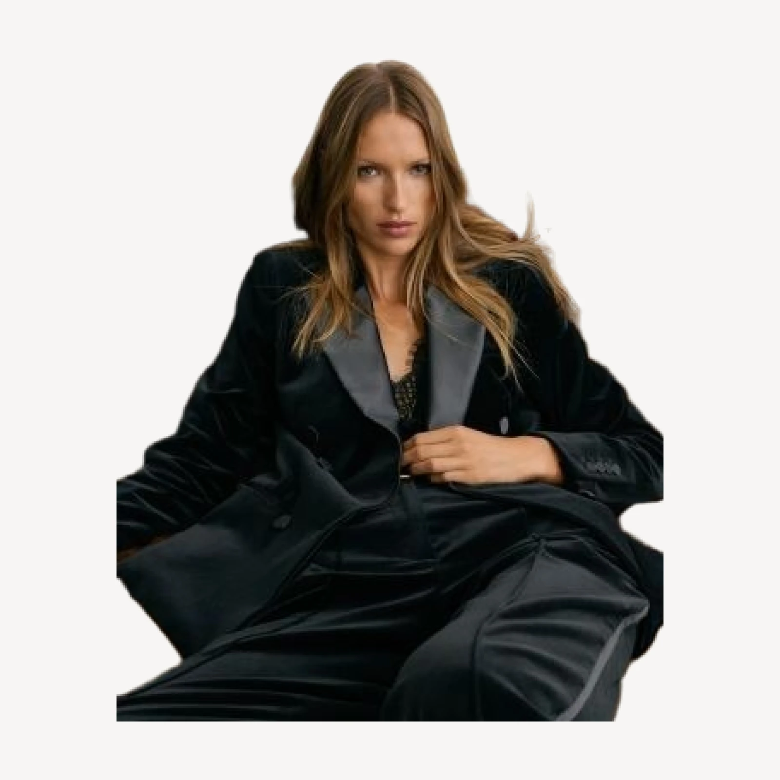 Reiss Wren Satin Lapel Double Breasted Velvet Blazer