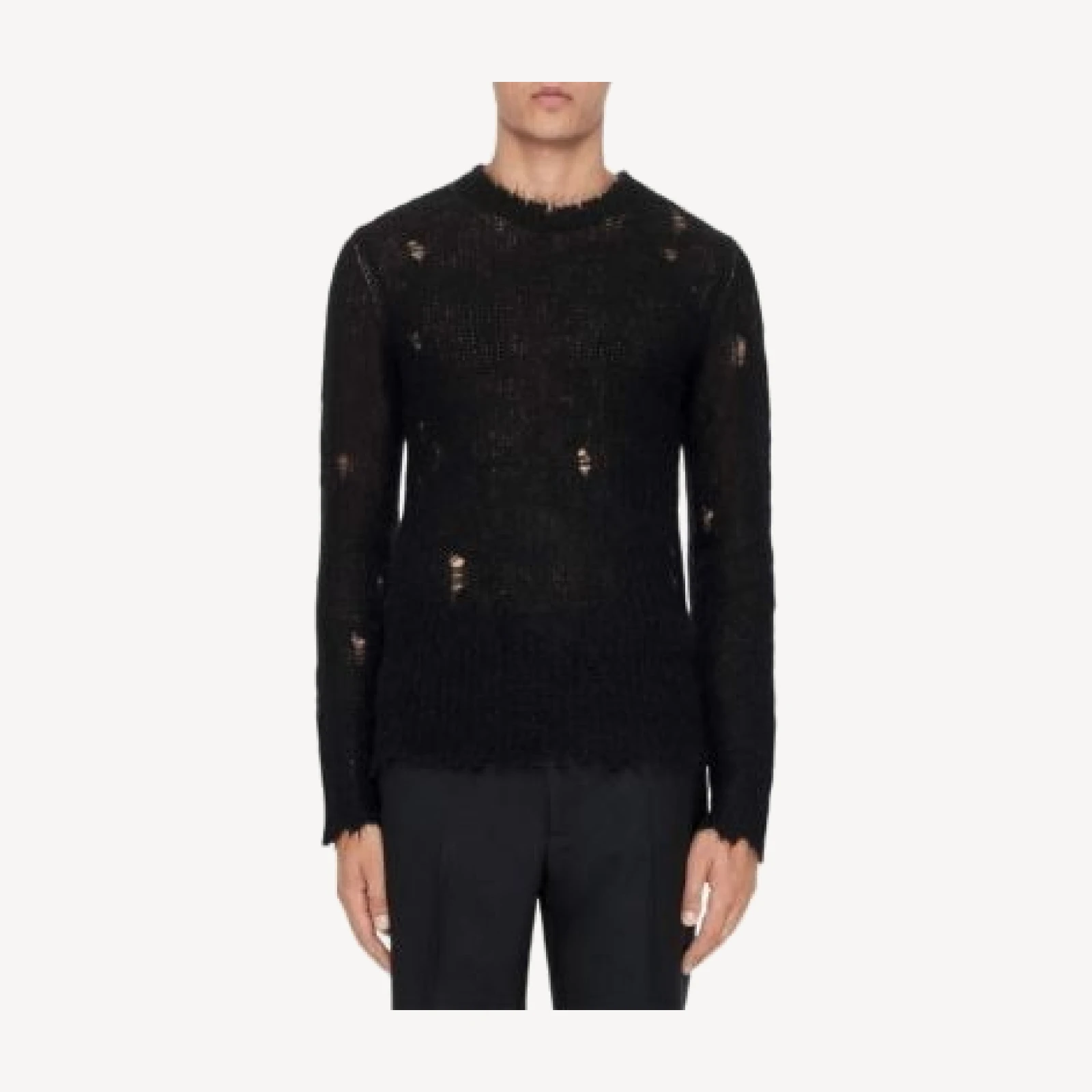 Allsaints Parx Distressed Rib Knit Crewneck Sweater