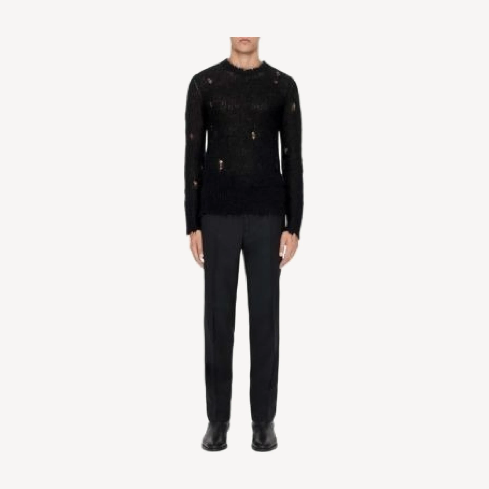 Allsaints Parx Distressed Rib Knit Crewneck Sweater