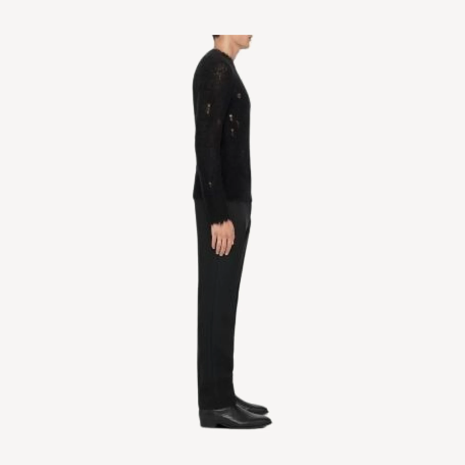 Allsaints Parx Distressed Rib Knit Crewneck Sweater