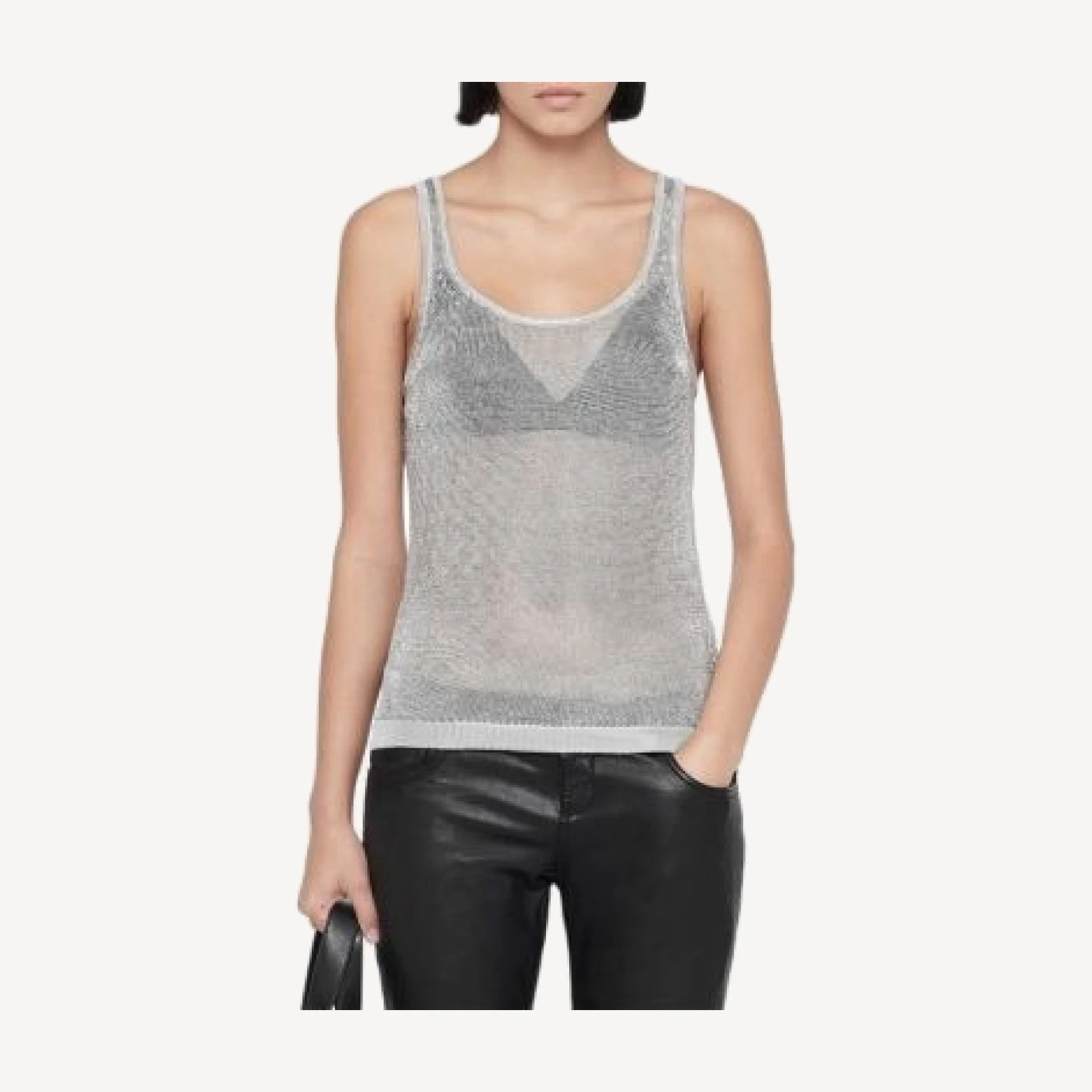 Allsaints Silvi Metallic Sheer Scoop Neck Tank