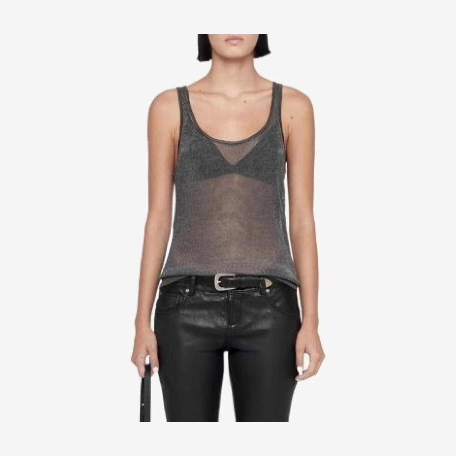 Allsaints Silvi Metallic Sheer Scoop Neck Tank