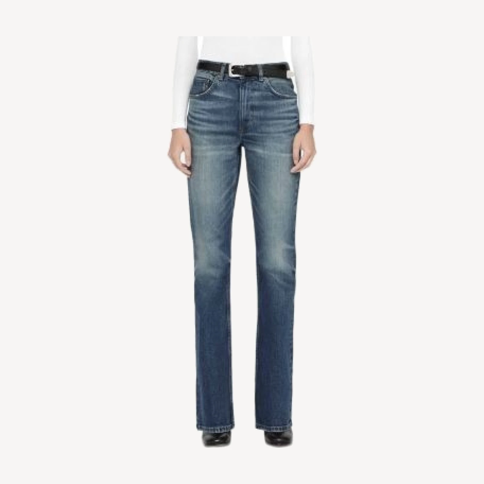 Allsaints Rue Cotton Stretch High Rise Bootcut Jeans in Mid Indigo