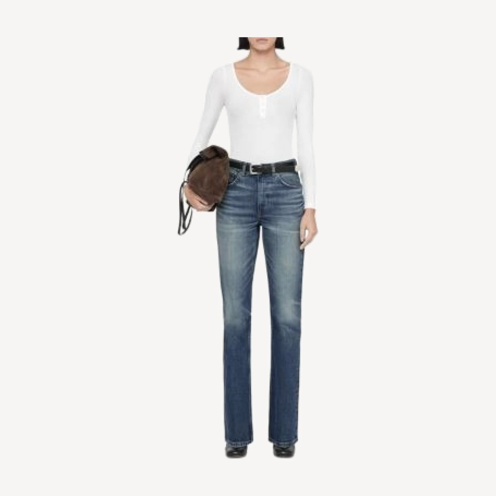 Allsaints Rue Cotton Stretch High Rise Bootcut Jeans in Mid Indigo