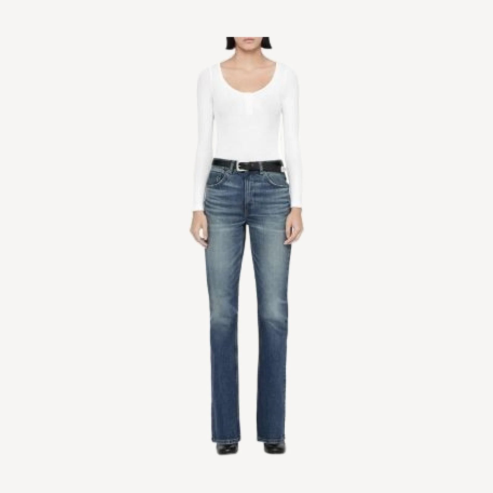 Allsaints Rue Cotton Stretch High Rise Bootcut Jeans in Mid Indigo