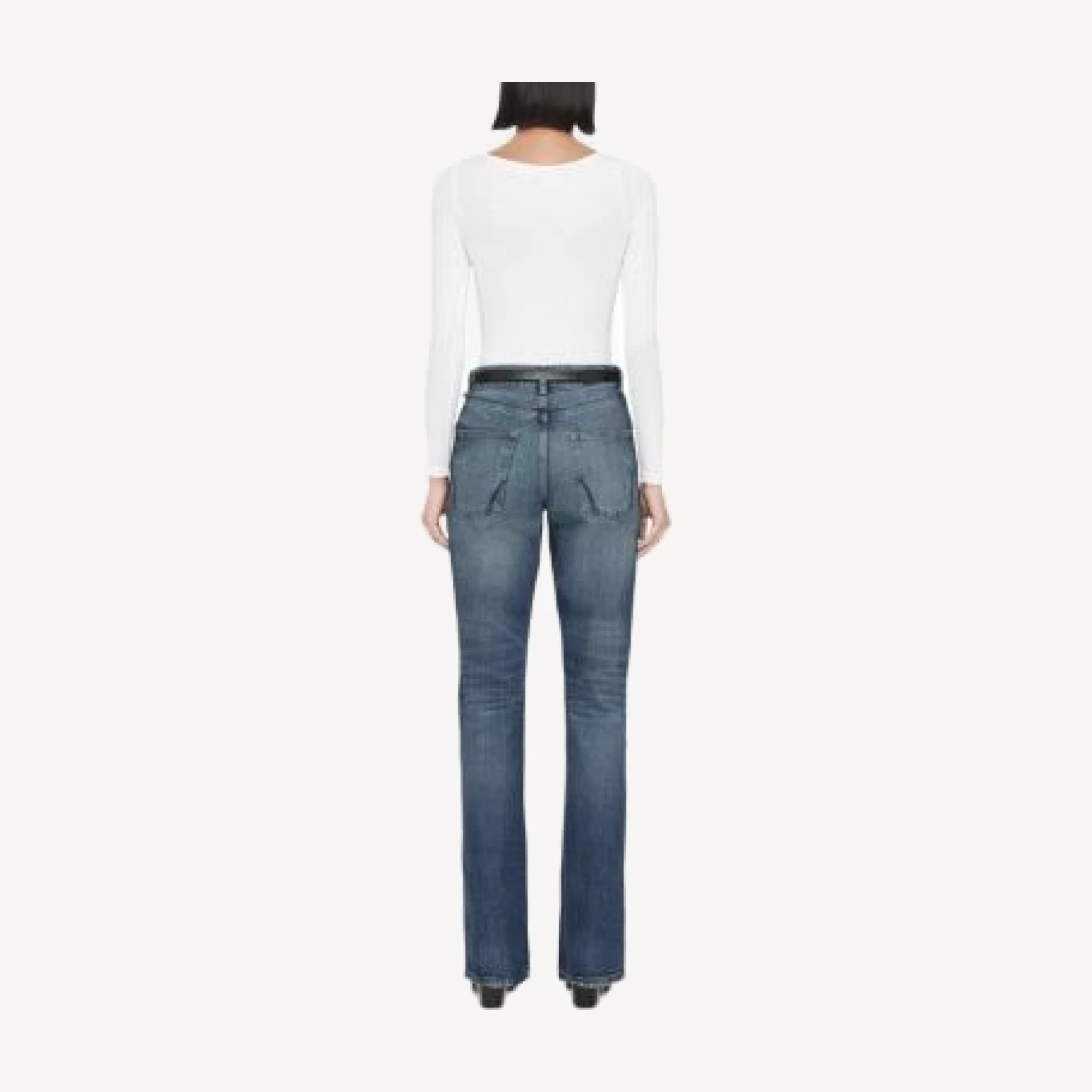 Allsaints Rue Cotton Stretch High Rise Bootcut Jeans in Mid Indigo