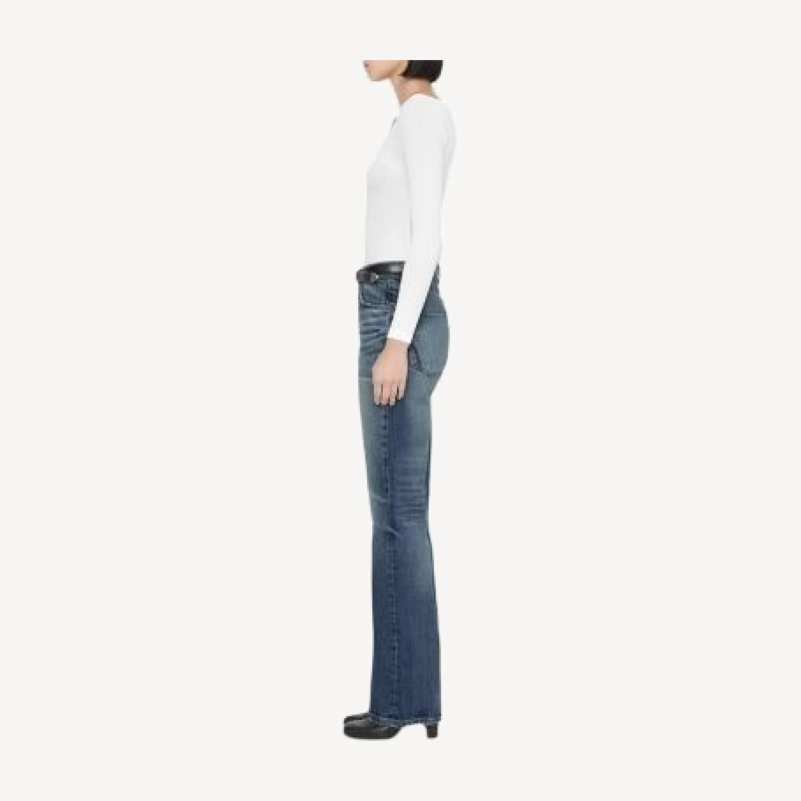 Allsaints Rue Cotton Stretch High Rise Bootcut Jeans in Mid Indigo