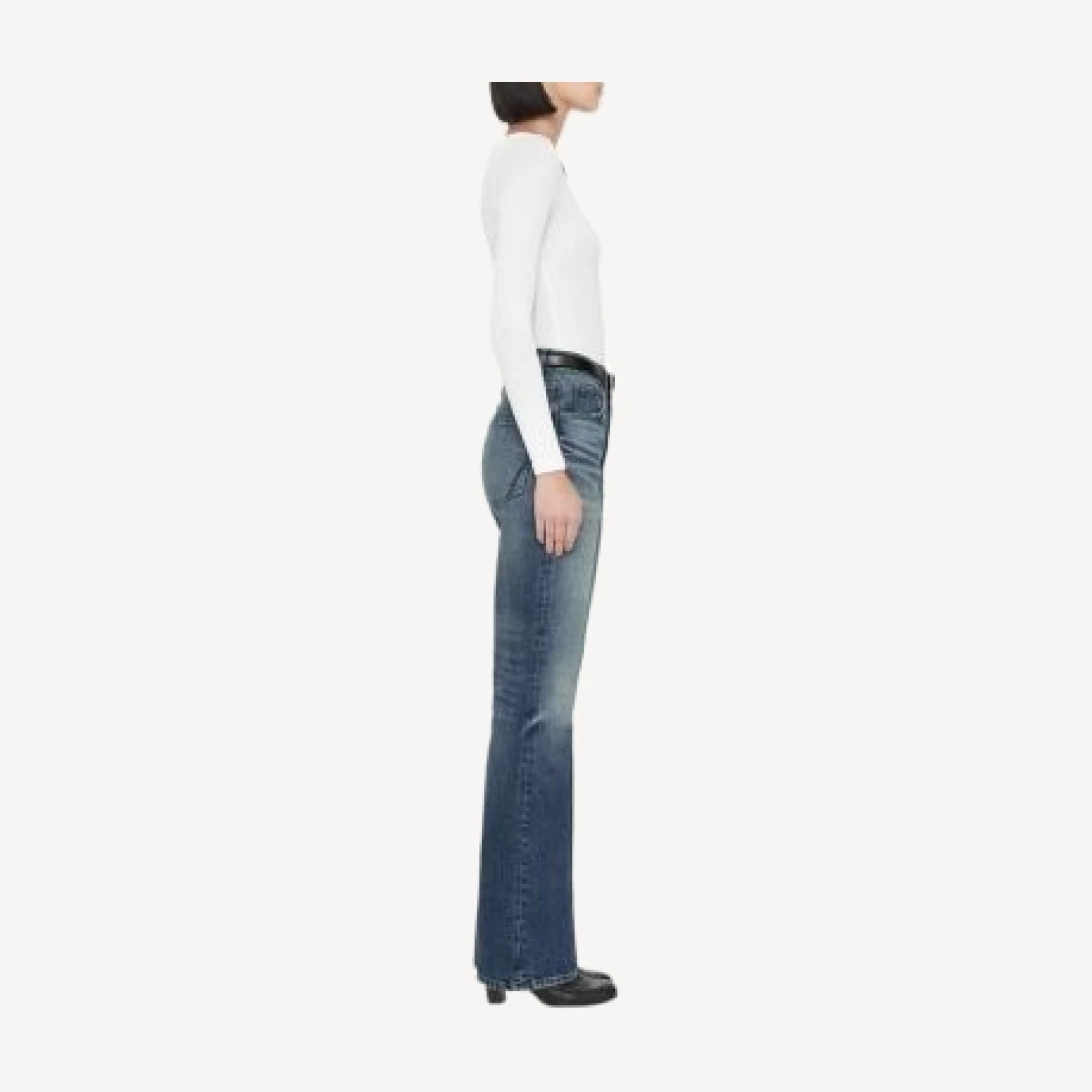 Allsaints Rue Cotton Stretch High Rise Bootcut Jeans in Mid Indigo