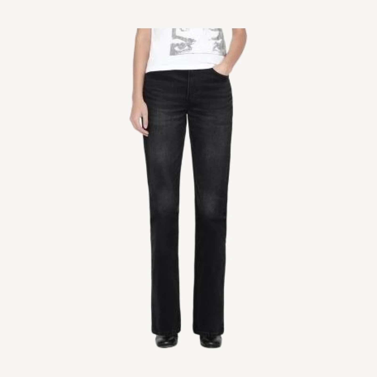 Allsaints Rue Cotton Stretch High Rise Bootcut Jeans in Washed Black