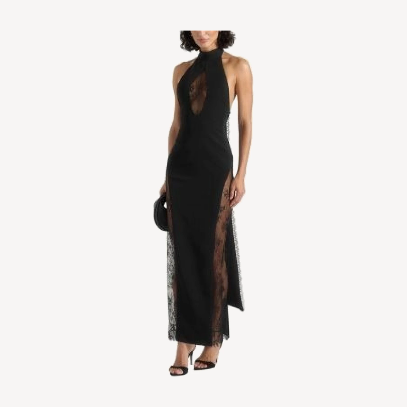 Maniere De Voir Jessica Contour Lace Halter Drape Neck Maxi Dress