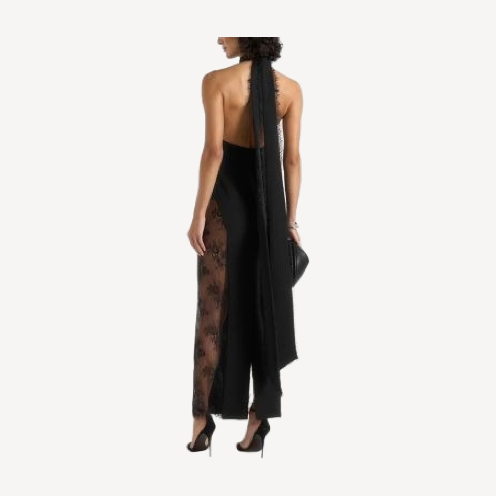 Maniere De Voir Jessica Contour Lace Halter Drape Neck Maxi Dress