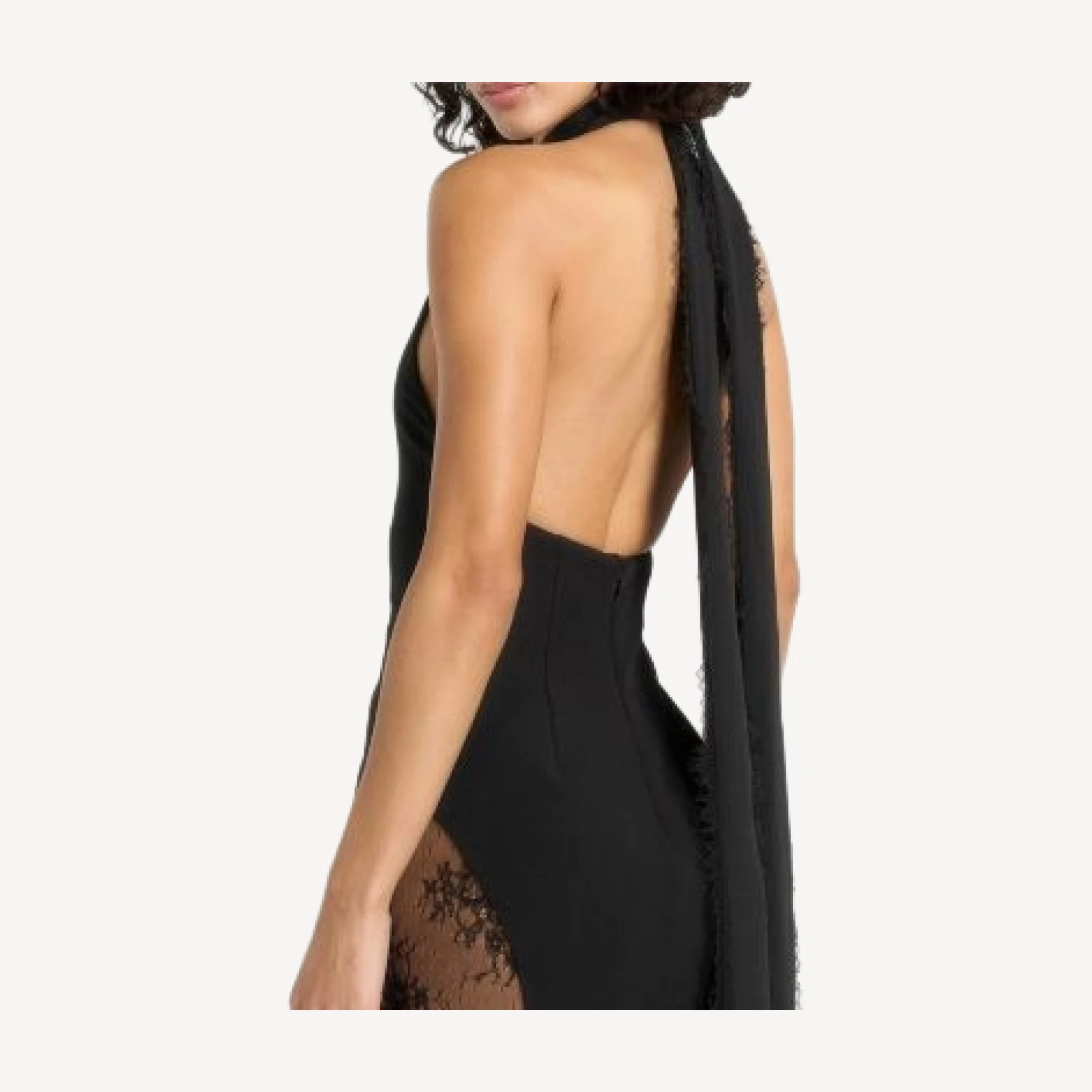 Maniere De Voir Jessica Contour Lace Halter Drape Neck Maxi Dress