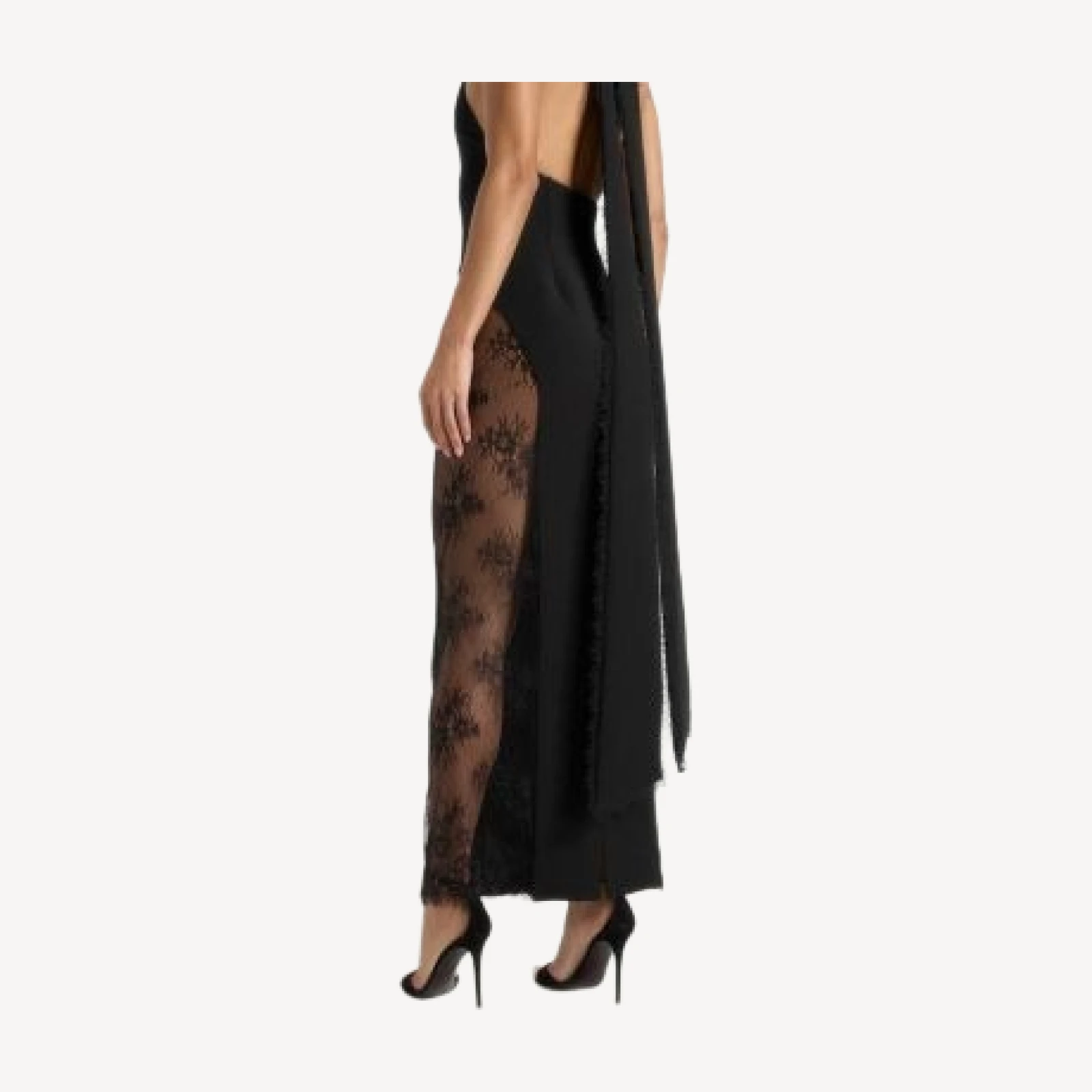 Maniere De Voir Jessica Contour Lace Halter Drape Neck Maxi Dress