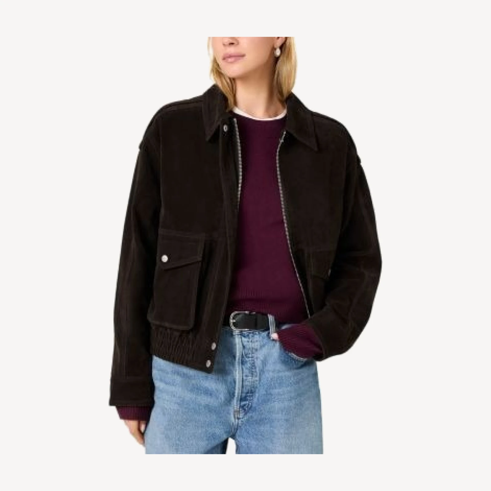 French Connection Spread Collar Zip Front Long Sleeve Jacket