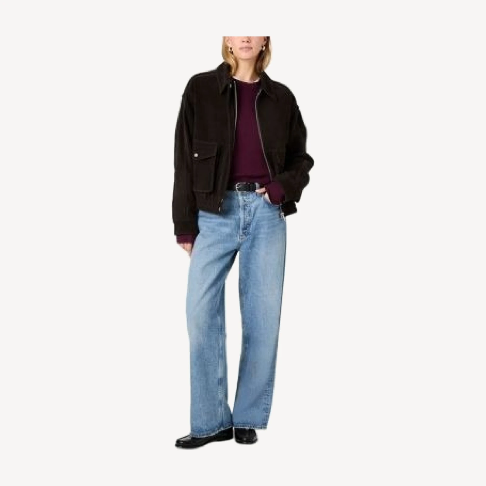 French Connection Spread Collar Zip Front Long Sleeve Jacket