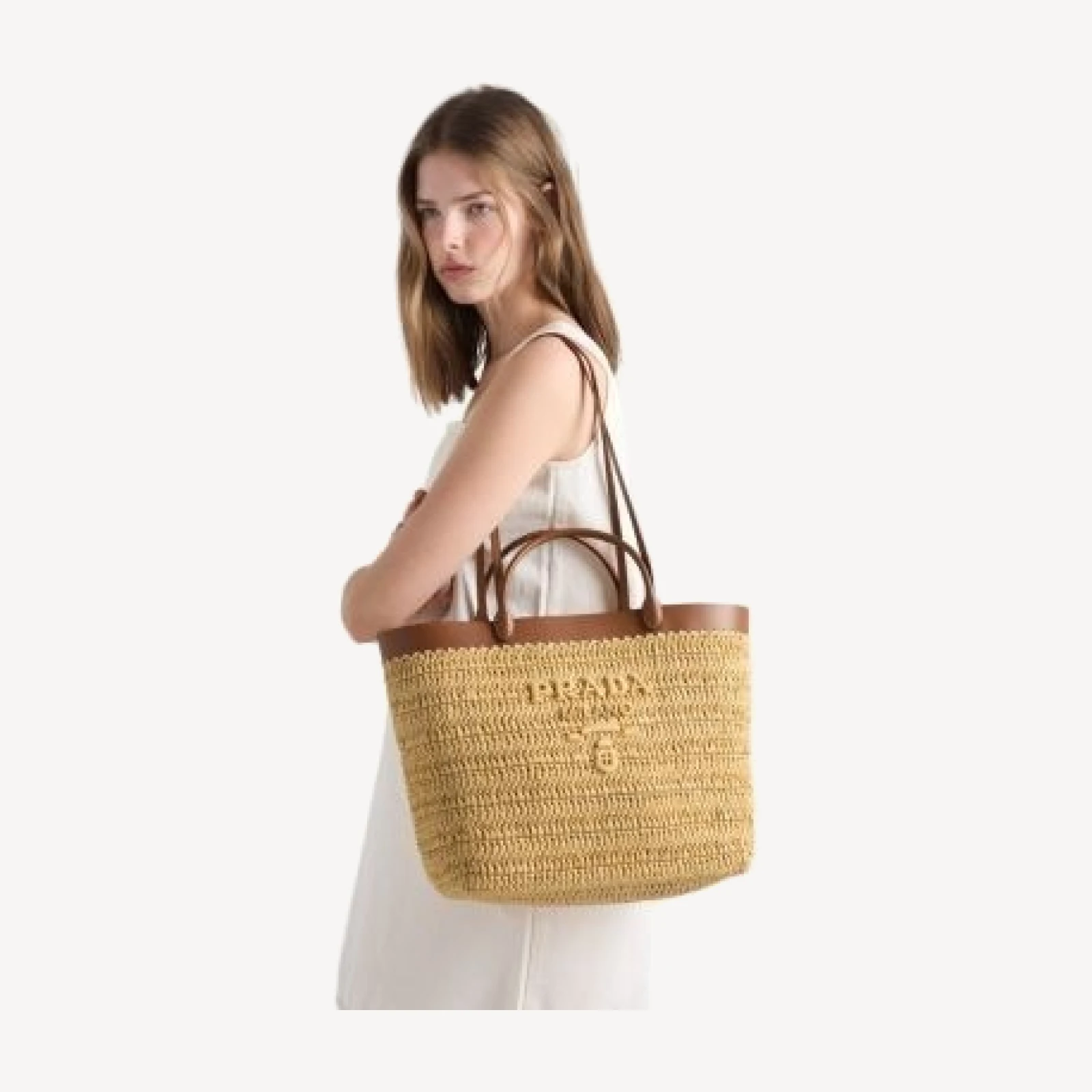 Prada Medium Crochet and Leather Tote Bag