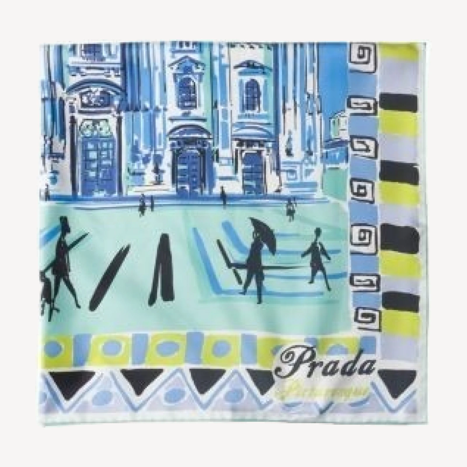 Prada Pittoresque Milan Print Silk Foulard Scarf 90X90