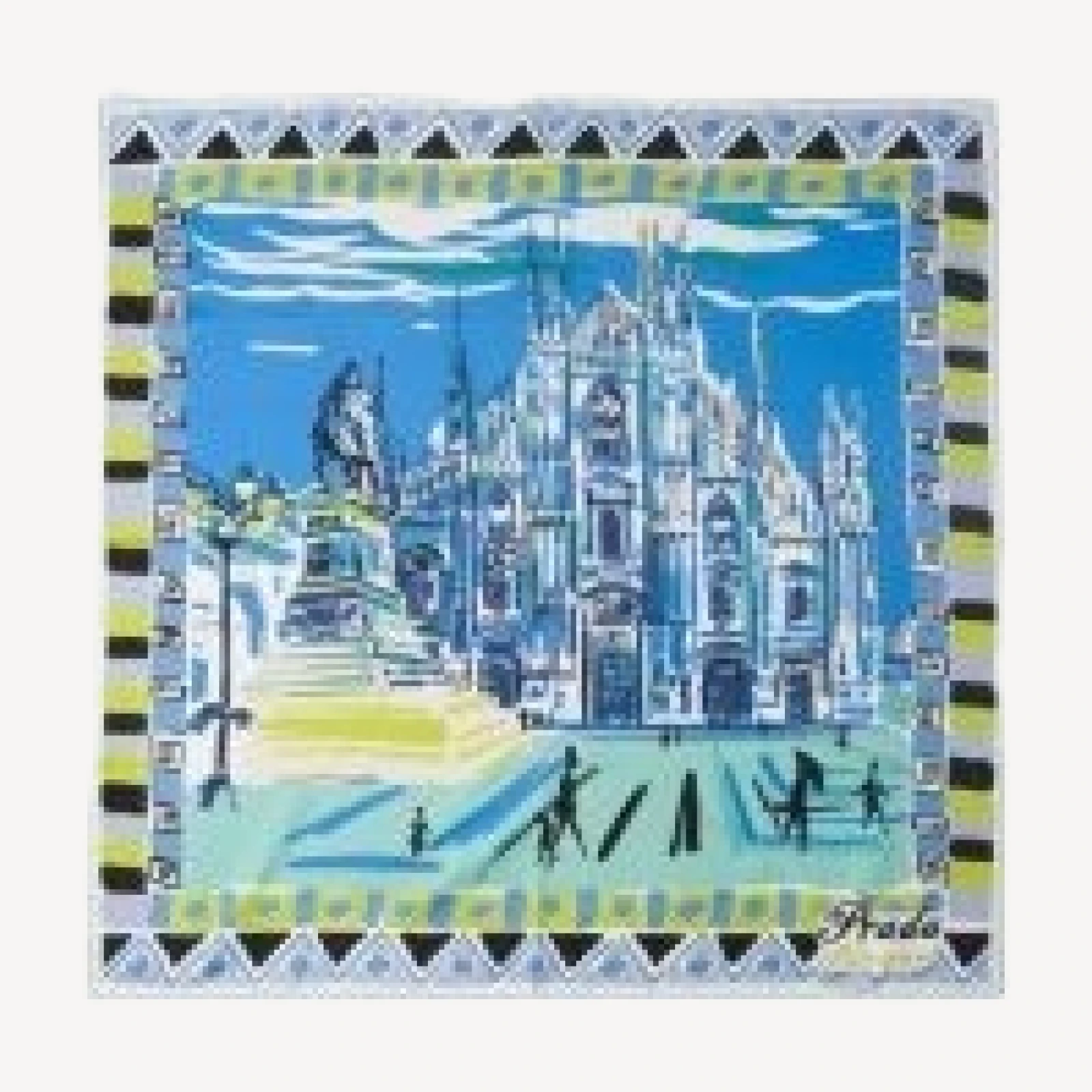 Prada Pittoresque Milan Print Silk Foulard Scarf 90X90