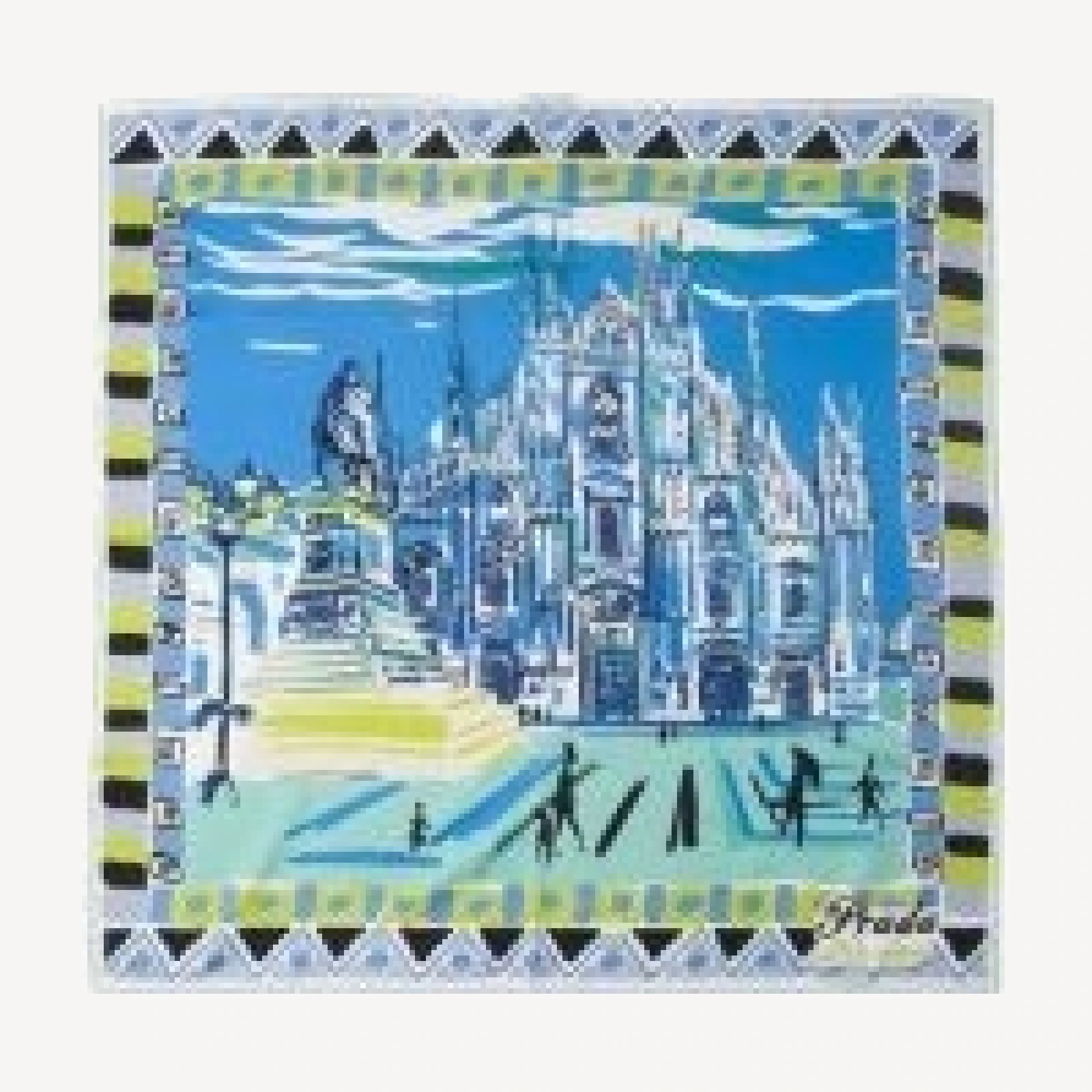 Prada Pittoresque Milan Print Silk Foulard Scarf 90X90