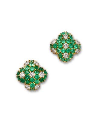 Bloomingdale's Fine Collection Diamond & Emerald Pave Clover Stud Earrings in 14K Yellow Gold