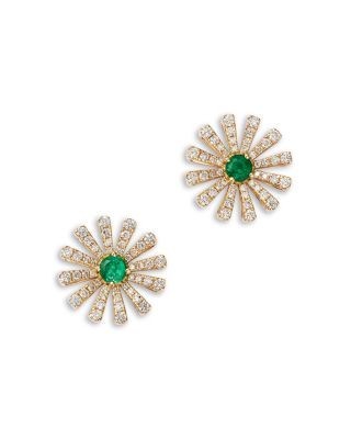 Bloomingdale's Fine Collection Emerald & Diamond Daisy Stud Earrings in 14K Yellow Gold