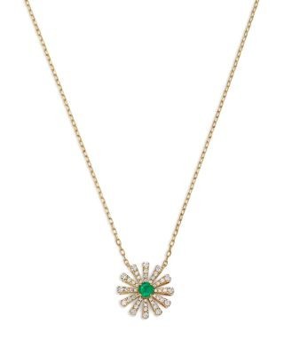 Bloomingdale's Fine Collection Emerald & Diamond Daisy Pendant Necklace in 14K Yellow Gold, 16-18