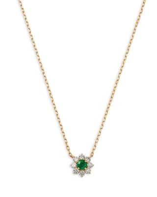 Bloomingdale's Fine Collection Diamond & Gemstone Classic Flower Cluster Pendant Necklace in 14K Gold