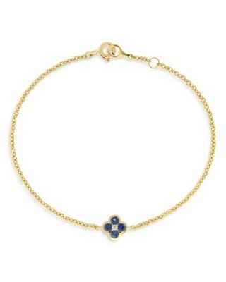 Bloomingdale's Fine Collection Sapphire & Diamond Bezel Clover Adjustable Chain Bracelet in 14K Yellow Gold