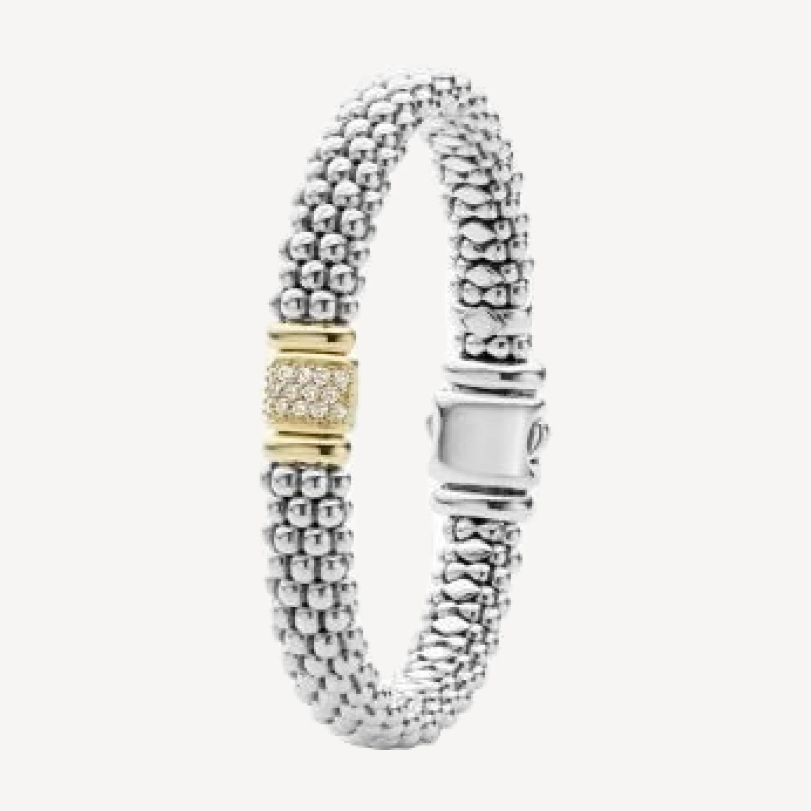 Lagos 18K Yellow Gold and Sterling Silver Caviar Rope Bracelet with Diamonds