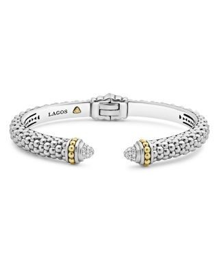 Lagos 18K Gold and Sterling Silver Caviar and Diamonds Cuff, 8mm