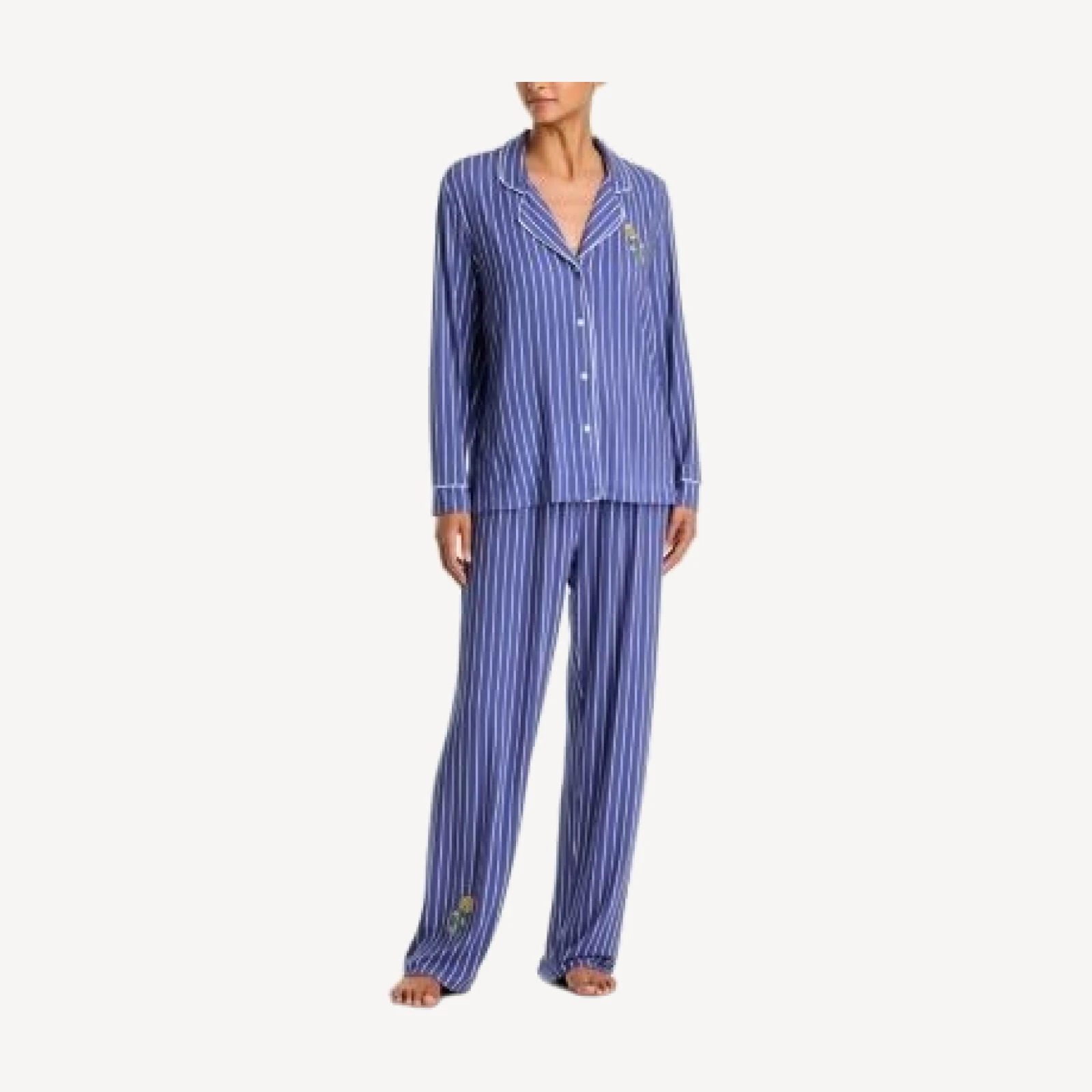 Aqua Smiley Flower Embroidery Pajama Set - Exclusive