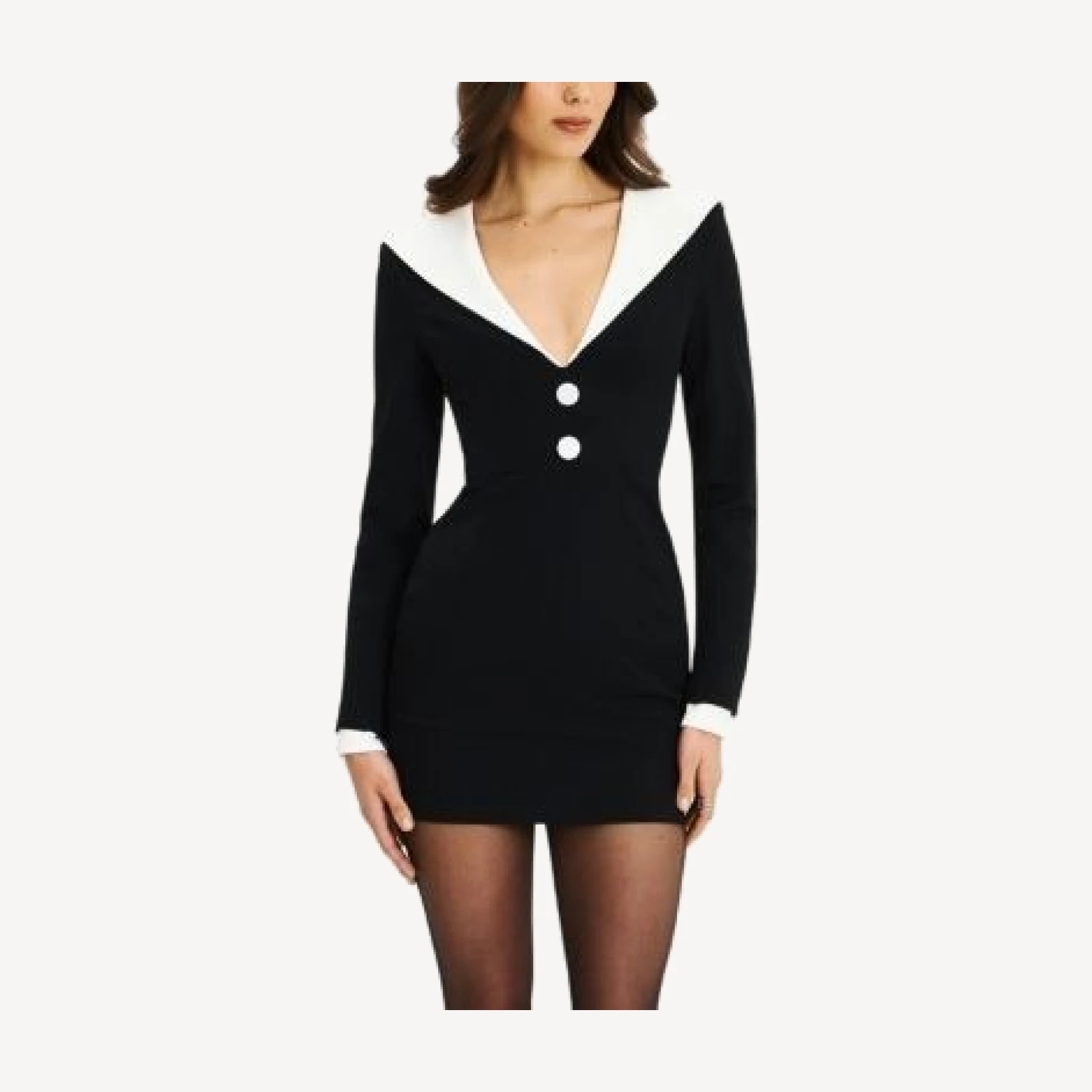 Miss Circle Heather Collared Decorative Button-Front Mini Dress
