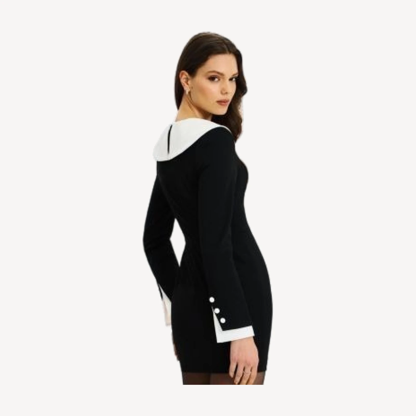 Miss Circle Heather Collared Decorative Button-Front Mini Dress