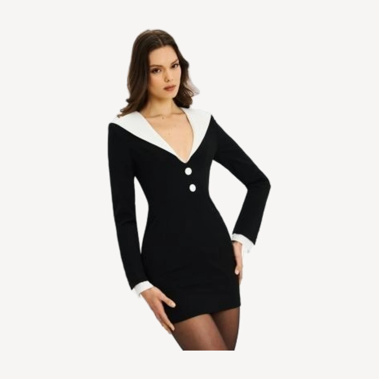 Miss Circle Heather Collared Decorative Button-Front Mini Dress