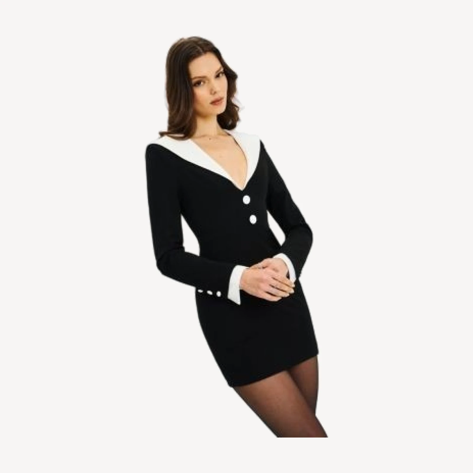Miss Circle Heather Collared Decorative Button-Front Mini Dress