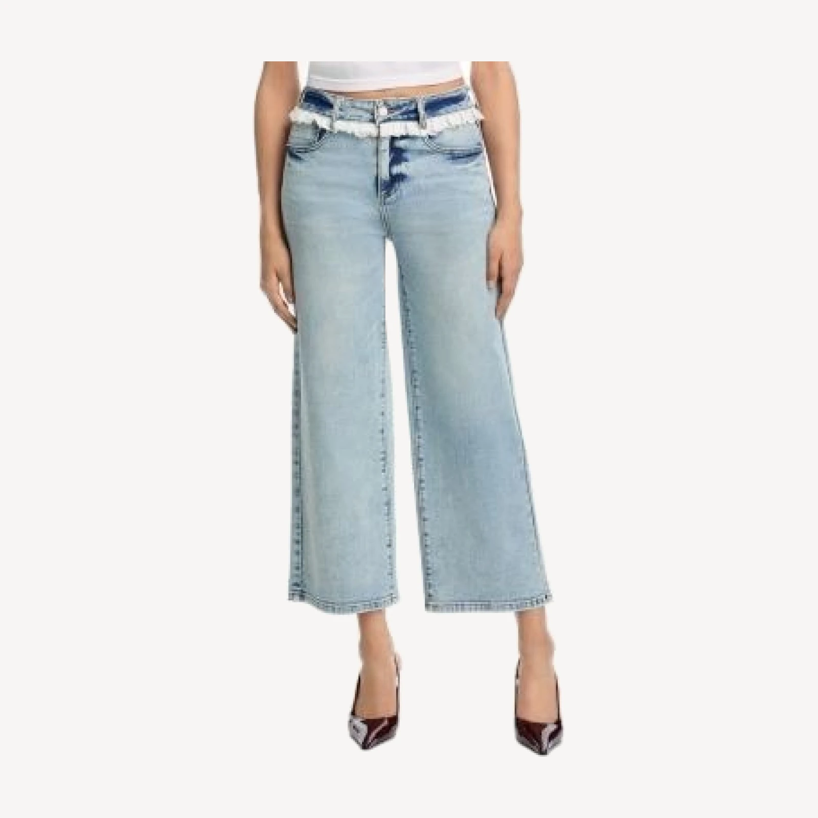 Aqua x Wuthering Heights Eyelet Ruffle High Rise Ankle Jeans in Light Wash - Exclusive