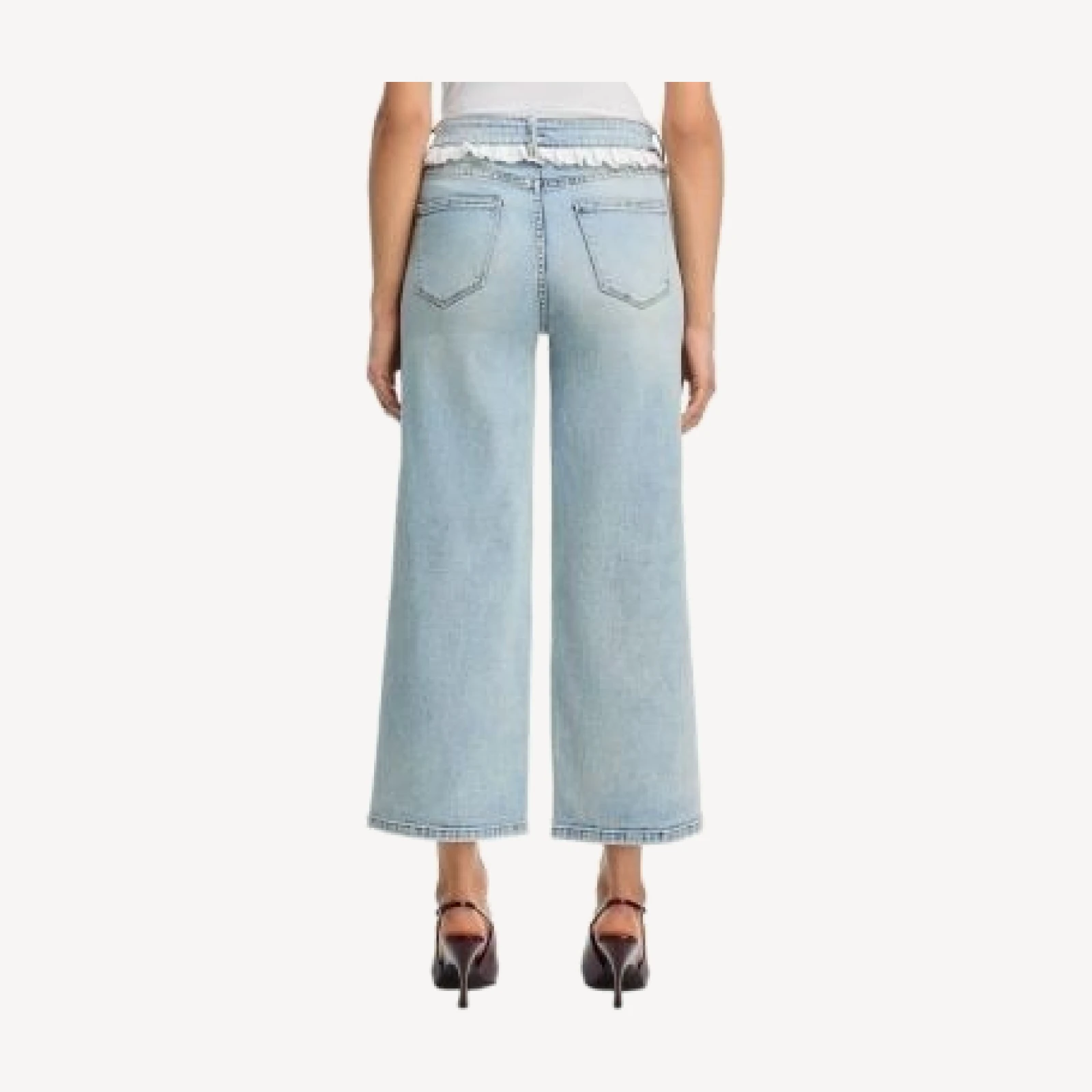 Aqua x Wuthering Heights Eyelet Ruffle High Rise Ankle Jeans in Light Wash - Exclusive