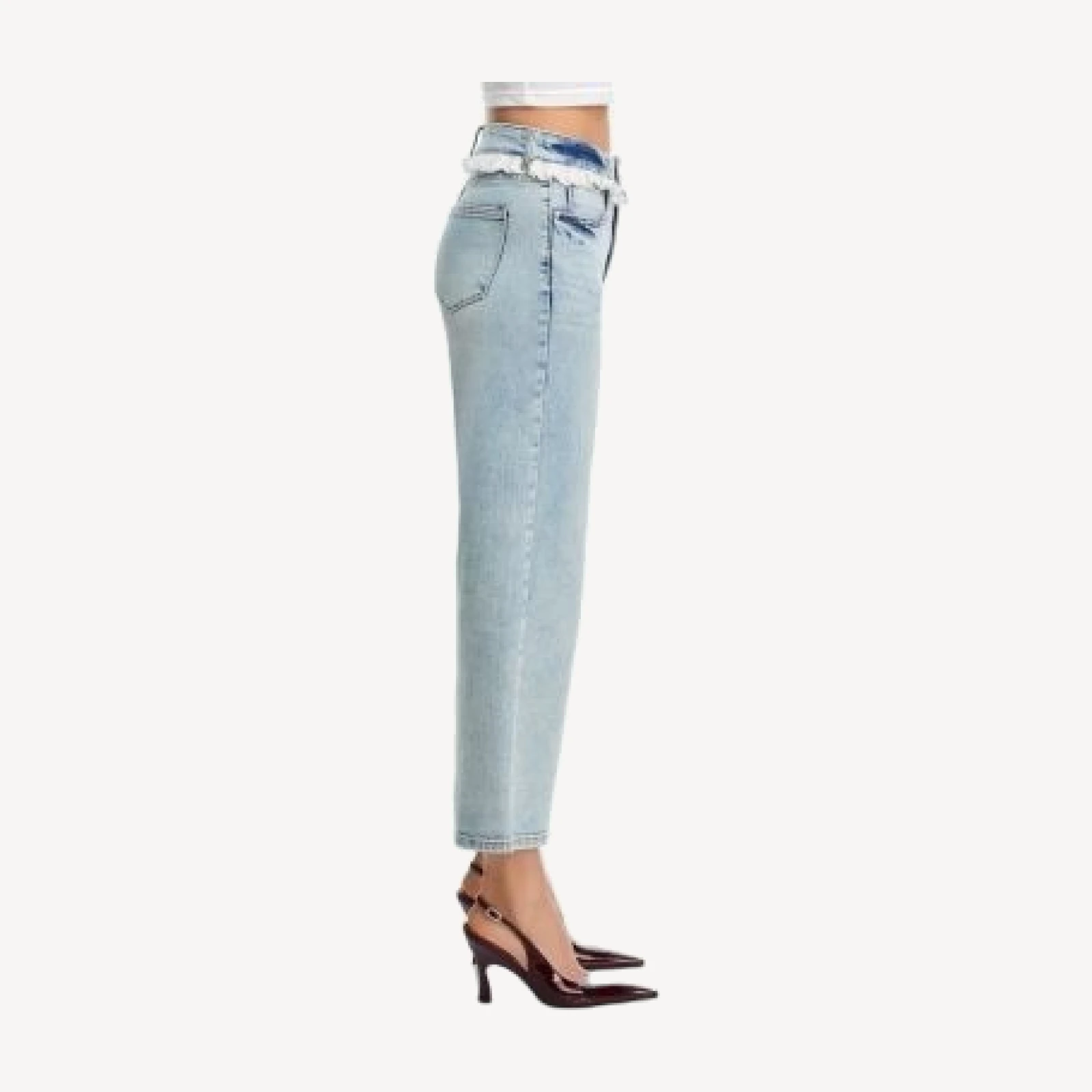 Aqua x Wuthering Heights Eyelet Ruffle High Rise Ankle Jeans in Light Wash - Exclusive