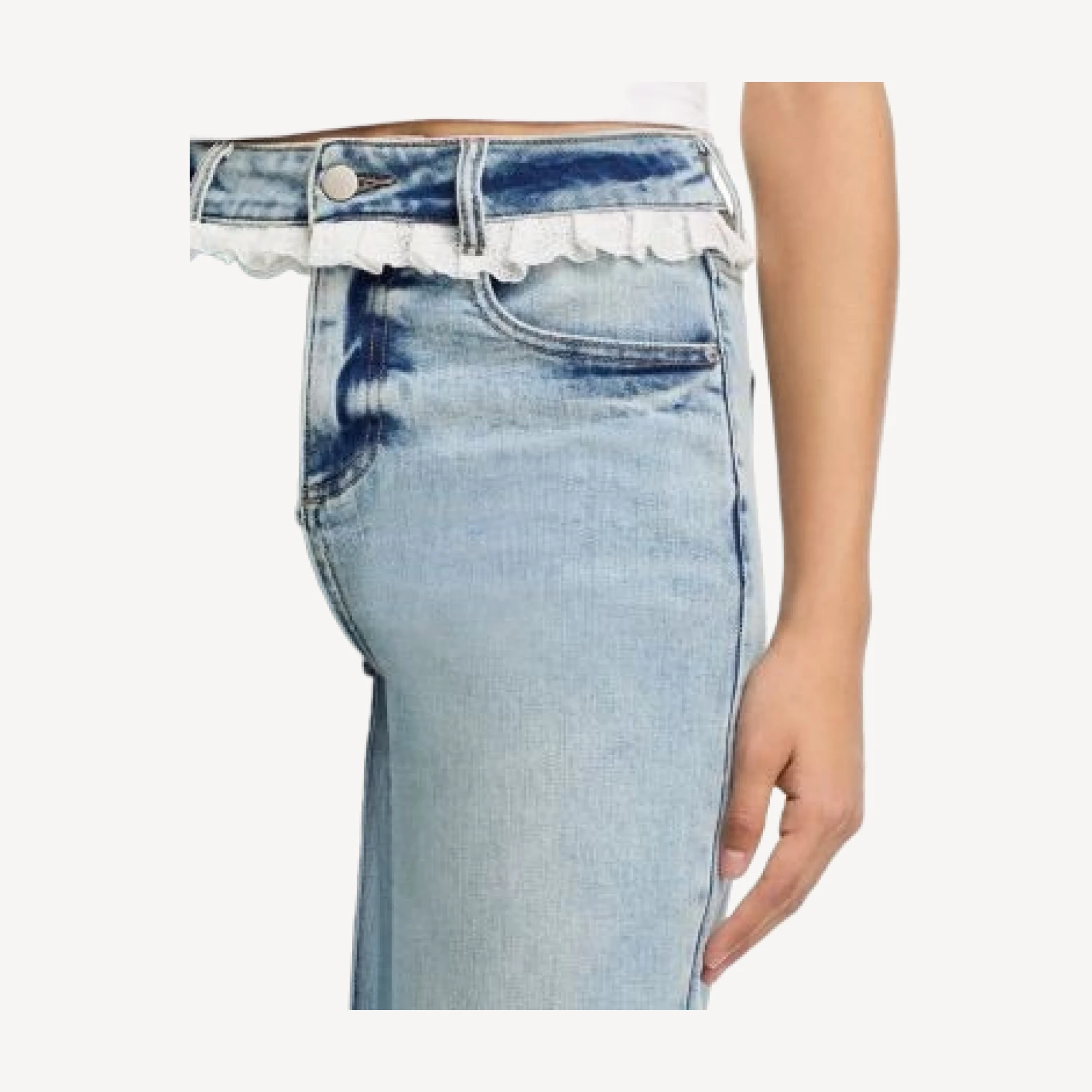 Aqua x Wuthering Heights Eyelet Ruffle High Rise Ankle Jeans in Light Wash - Exclusive