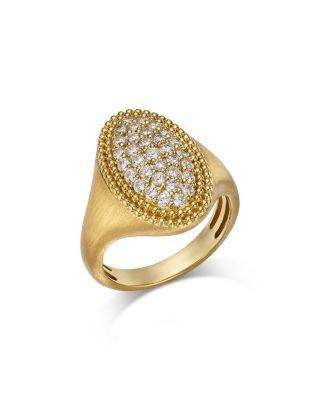 Bloomingdale's Fine Collection Diamond Pave Beaded Signet Ring in 14K Yellow Gold, 0.75 tcw