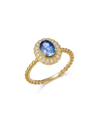 Bloomingdale's Fine Collection Diamond & Ceylon Sapphire Scalloped Halo Ring in 14K Yellow Gold