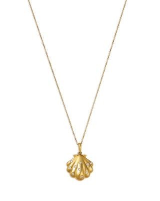 Bloomingdale's Fine Collection Diamond Studded Seashell Pendant Necklace in 14K Yellow Gold, 0.10 tcw