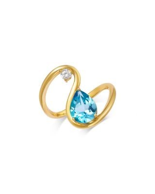 Bloomingdale's Fine Collection Diamond & Blue Topaz Open Ring in 14K Yellow Gold, 0.10 tcw