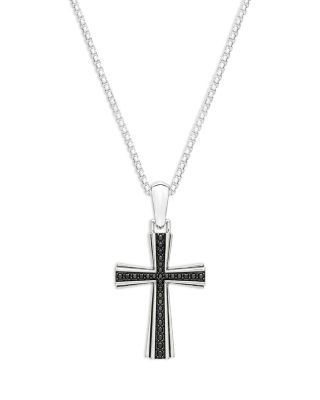 Bloomingdale's Fine Collection Black Diamond Cross Pendant Necklace in Sterling Silver, 0.25 tcw