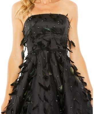 Mac Duggal Strapless Feather Embellished Ball Gown