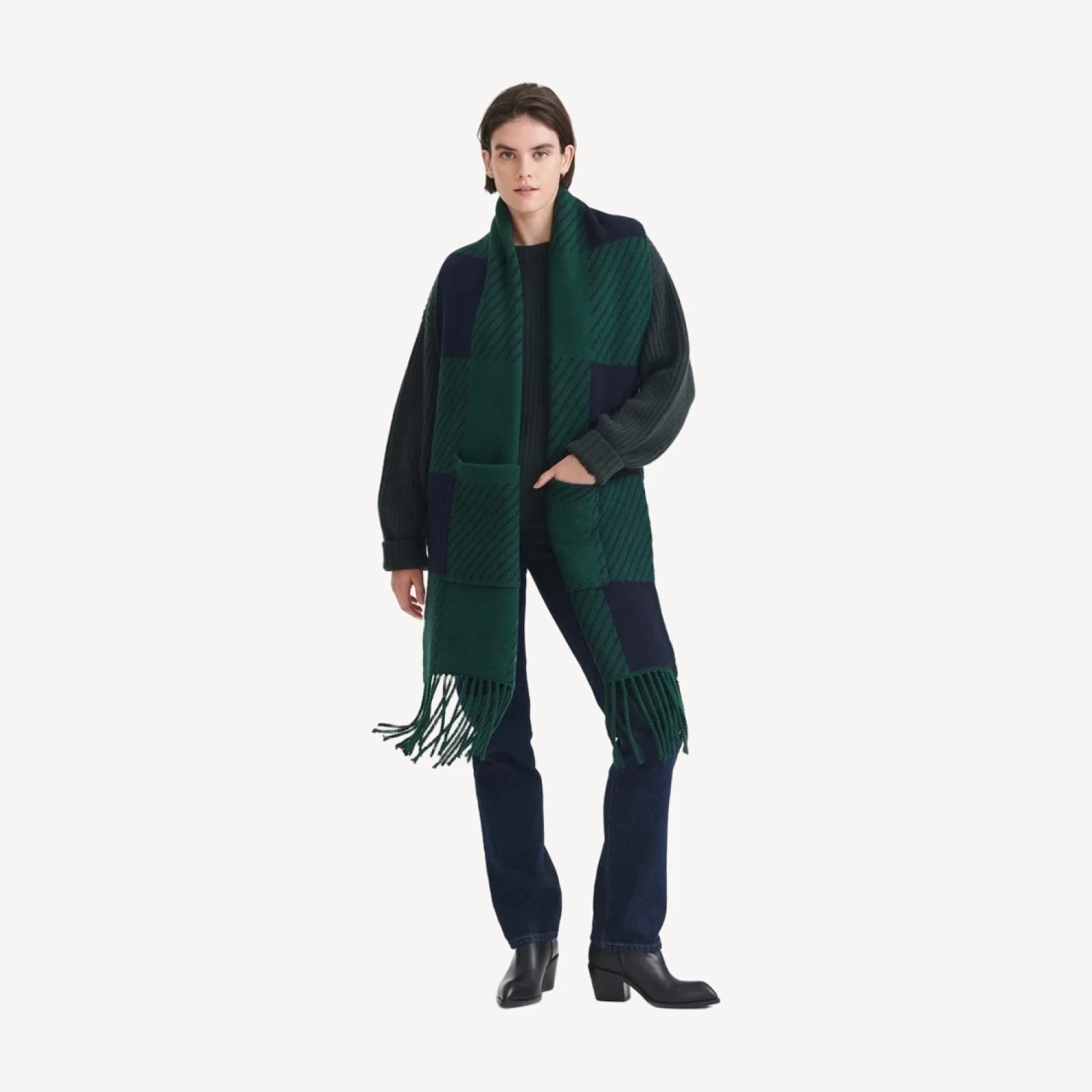 Cashmino Plaid Scarf with Pockets