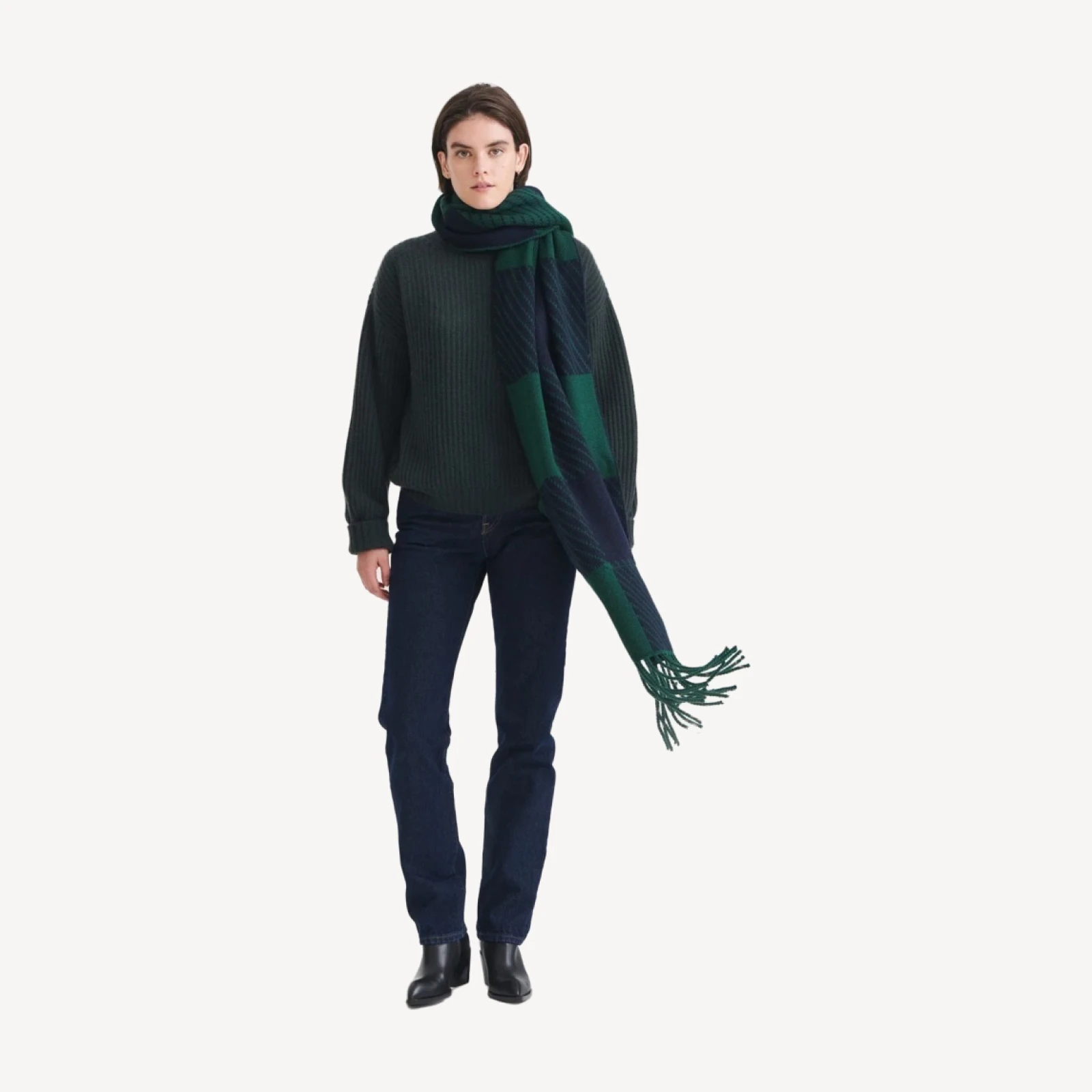 Cashmino Plaid Scarf with Pockets