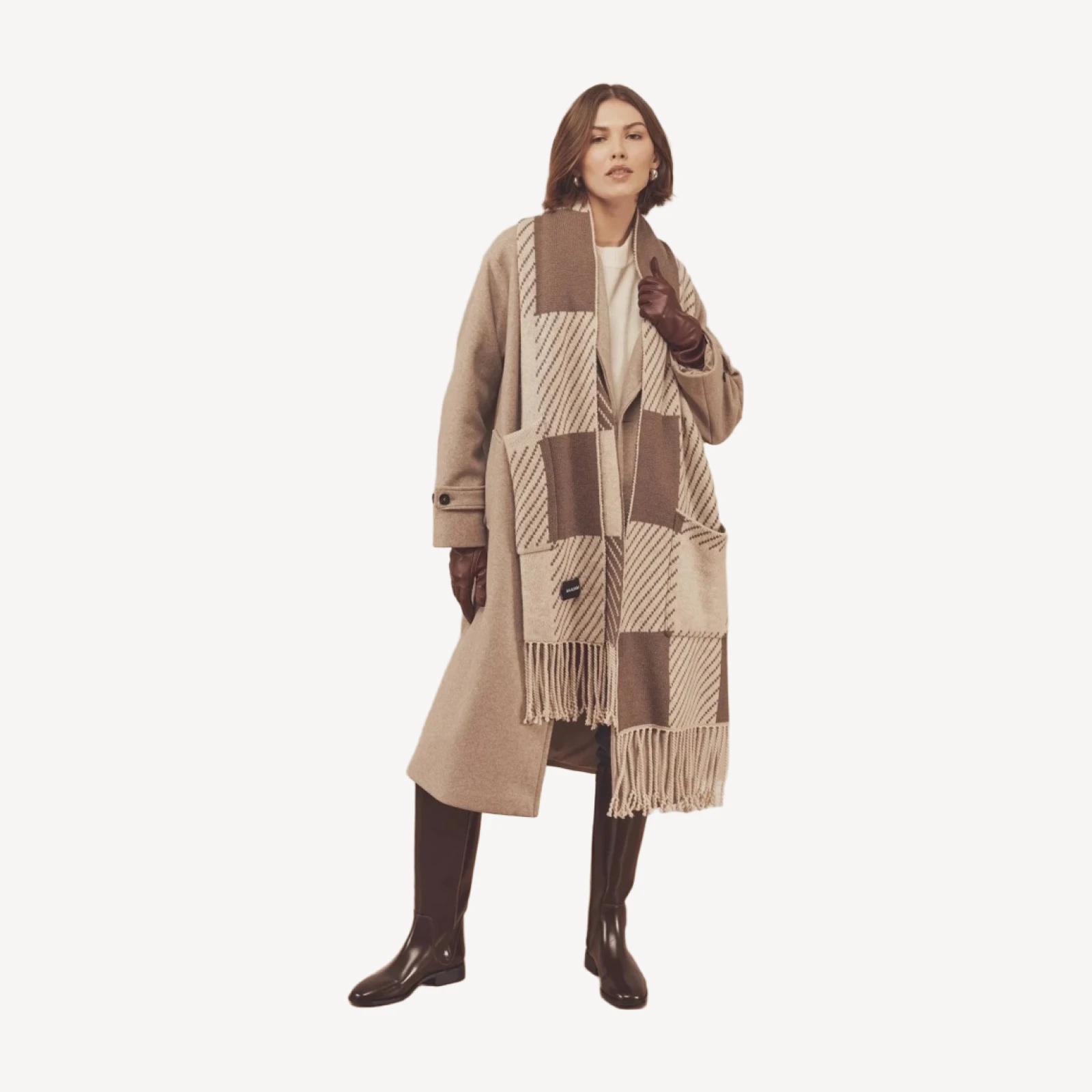 Cashmino Plaid Scarf with Pockets